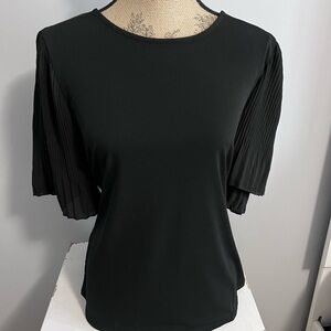 NY Collection Black Pleated Sleeve Blouse